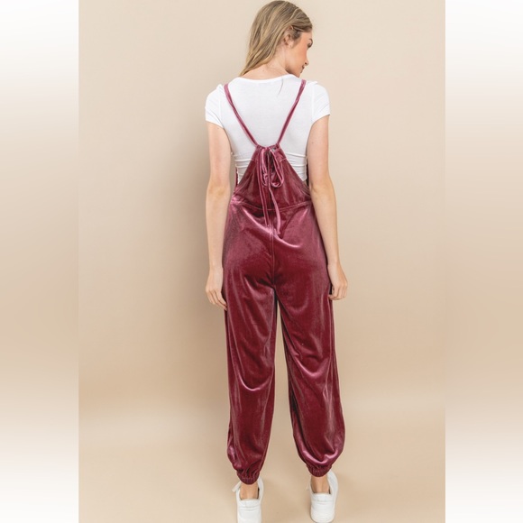 21 Fabulous Stretch Velvet Pleated Overall Jumpsuit - Picture 4 of 6